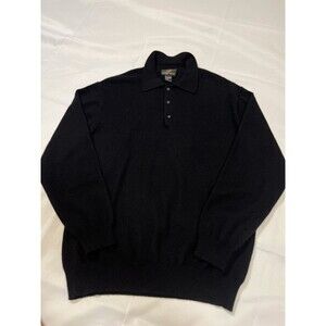 100% Pure Cashmere Men's Black Long Sleeve Polo Sweater Size Medium